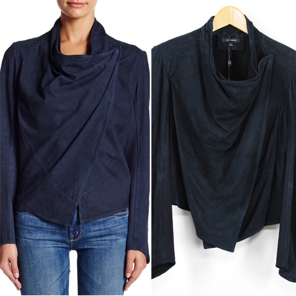 NWT LaMarque Suede Leather Jacket Waterfall Neck M - Picture 4 of 7